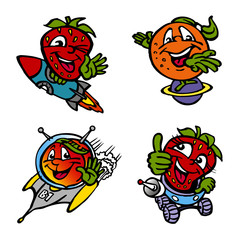 fruit mascot strawberry orange peach pharaoh space rocket planet space shuttle lunar vehicle clipart
