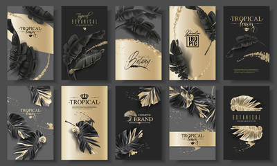 Tropic leaf black and gold big banner set - 238919517