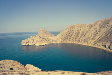 Fototapeta premium The incredible seascaping view of beach with blue sea in morocco in summer