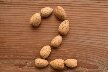 the number 2 shaped with almonds