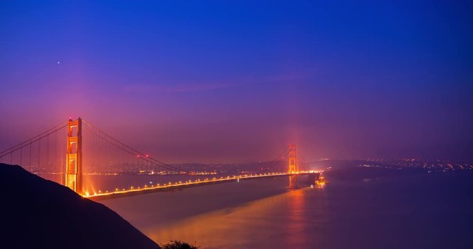 Golden Gate Morning Wide Time-lapse Smoke. a time-lapse shot of a wide angle of the Golden Gate Bridge during sunrise in San Francisco during the historic wildfires in 2018