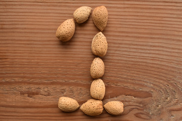 the number 1 shaped with almonds