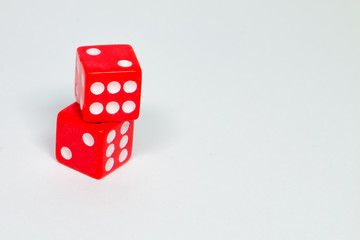 square dice in red on a white background