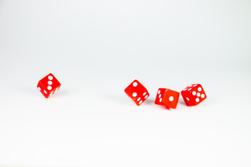square dice in red on a white background