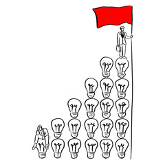 two businessman on the bulbs vector illustration sketch doodle hand drawn with black lines isolated on white background. Success business concept.