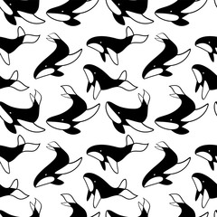 Seamless pattern many  fish whale objects.