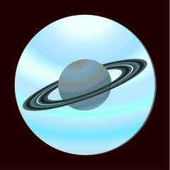 The icon of the planet Saturn view from the porthole. Space design. Vector illustration in flat style.