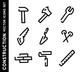 Hand drawn set of construction vector icons. Builder outline signs