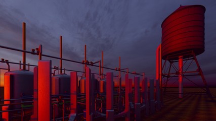 oil and gas processing plant 3d rendering