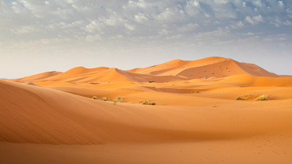Fototapeta na wymiar dunes under light clouds in desert in Morocco