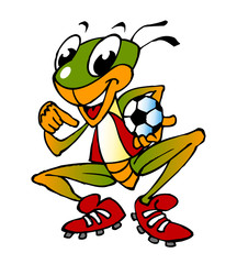 grasshopper soccer player with the ball mascot clipart