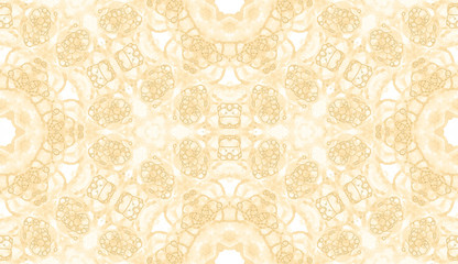 Yellow seamless pattern. Amusing delicate soap bubbles. Lace hand drawn textile ornament. 