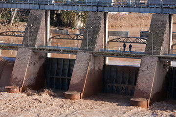 Gates of the dam to Mengibar, province of Jaen, Spain