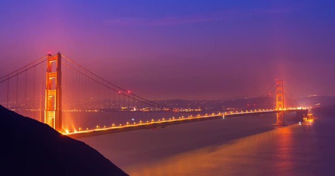 Golden Gate Morning Zoom Time-lapse Smoke. a time-lapse shot of the Golden Gate Bridge zooming in during sunrise in San Francisco during the historic wildfires in 2018