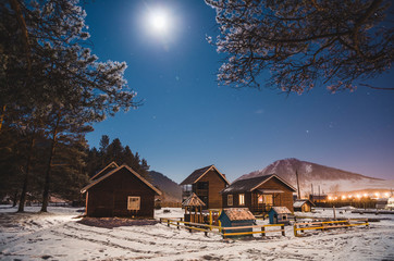 The moonlight and wooden houses