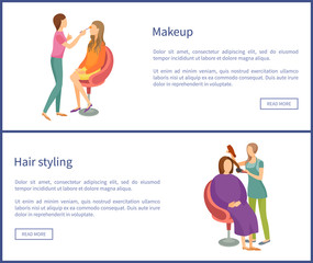 Makeup and Visage Hair Styling Posters Set Vector