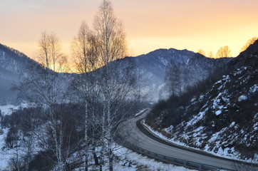 Sunset in the mountains of Altai