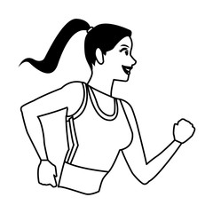 Woman running profile sideview in black and white