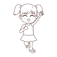 Summer kids cartoon brown lines black and white