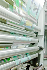 doypack making packaging machine in modern factory with white walls with natural daylight and nobody
