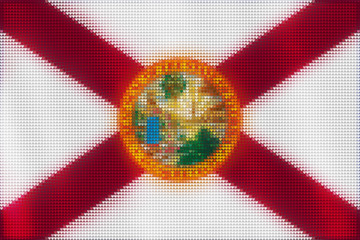 Mosaic heart tiles painting of Florida flag blown in the wind, love state patriotic concept.