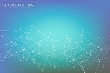 Science network pattern, connecting lines and dots. Technology hexagons structure or molecular connect elements.