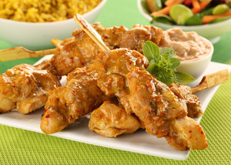 ASIAN SATAY IN PEANUT SAUCE             CLOSE UP FOOD IMAGE
