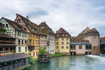 Street view of Traditional houses in La Petite France, Strasbourg, Alsace, France