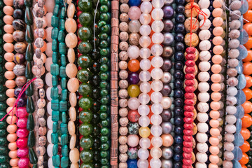 Variety of colored beads necklaces.