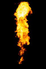 Bright fire trail, flame isolated on black