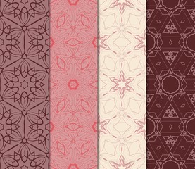 Set Of 4 Geometric Pattern, Floral Lace Geometric Ornament. Ethnic Ornament. Vector Illustration. For Greeting Cards, Invitations, Cover Book, Fabric, Scrapbooks.