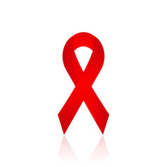 Red ribbon aids awareness, vector illustration solidarity concept.