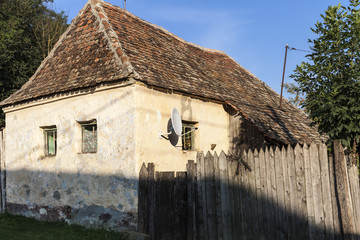 Fototapeta na wymiar Facade of an old house in Nadpatak, Transylvania, Romania