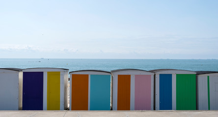 Colored Beach Cabins in Le Havre, Normandy, France