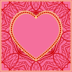 Template cards with decorative ornaments in the form of a heart. Template for Valentine's Day. Vector illustration. For design, print