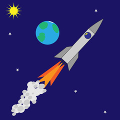 Rocket flies in space