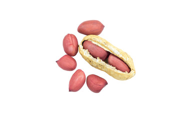 unpeeled peanuts on white background