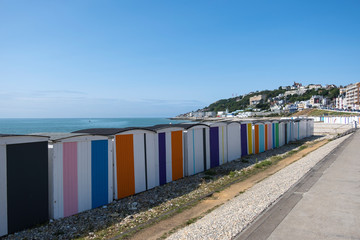 Fototapeta premium Colored Beach Cabins in Le Havre, Normandy, France