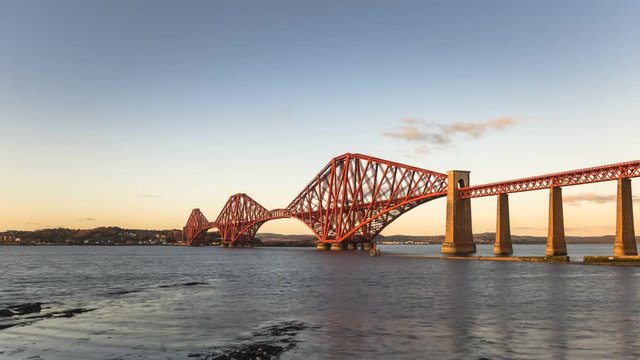 Autumn Sunset over the the Iconic Railway Bridge Over the River Forth in South Queensferry, Edinburgh, Scotland