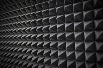 Foam soundproofing coating close-up. Recording studio details