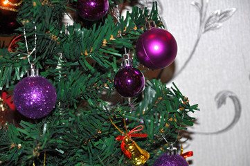 Christmas decorations on artificial Christmas tree