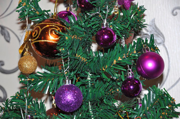 Christmas decorations on artificial Christmas tree