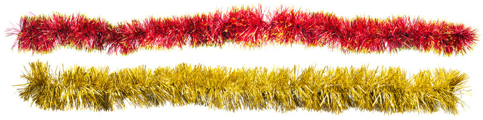 Christmas gold, red, purple, pink garlands. Isolated against white background.