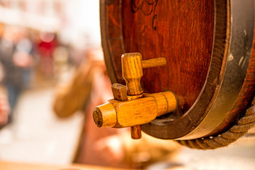 Wooden barrel on a street market