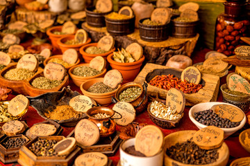 spices and herbs at a street market