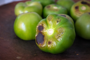 Roasting Tomatillos on a Comal in Mexico City (macro)