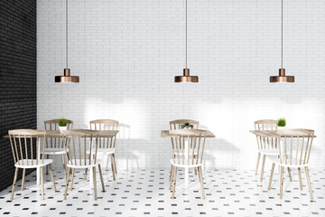 White and black brick cafe interior