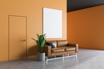 Orange office waiting room with poster