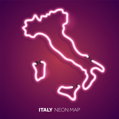 Neon light map of Italy