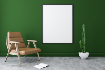 Green living room with armchair, poster